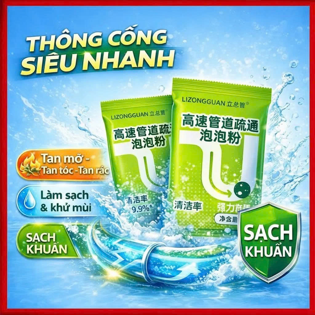 [Combo 10 Gói] Gói bột thông tắc ống dạng bọt hiệu suất cao Thông nhanh cống bếp bồn cầu chất tẩy rửa đa năng