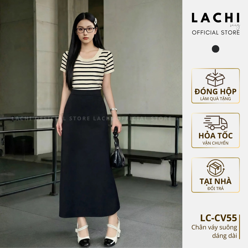 Chân váy suông dáng dài công sở LACHI midi dày dặn co giãn nhẹ có bigsize cho nữ LC-CV55-01