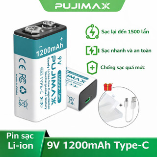 Pin sạc 9V Li-ion 1200mAh PUJIMAX sạc qua USB cầm tay, dùng micro, đồ chơi, đồng hồ, remote