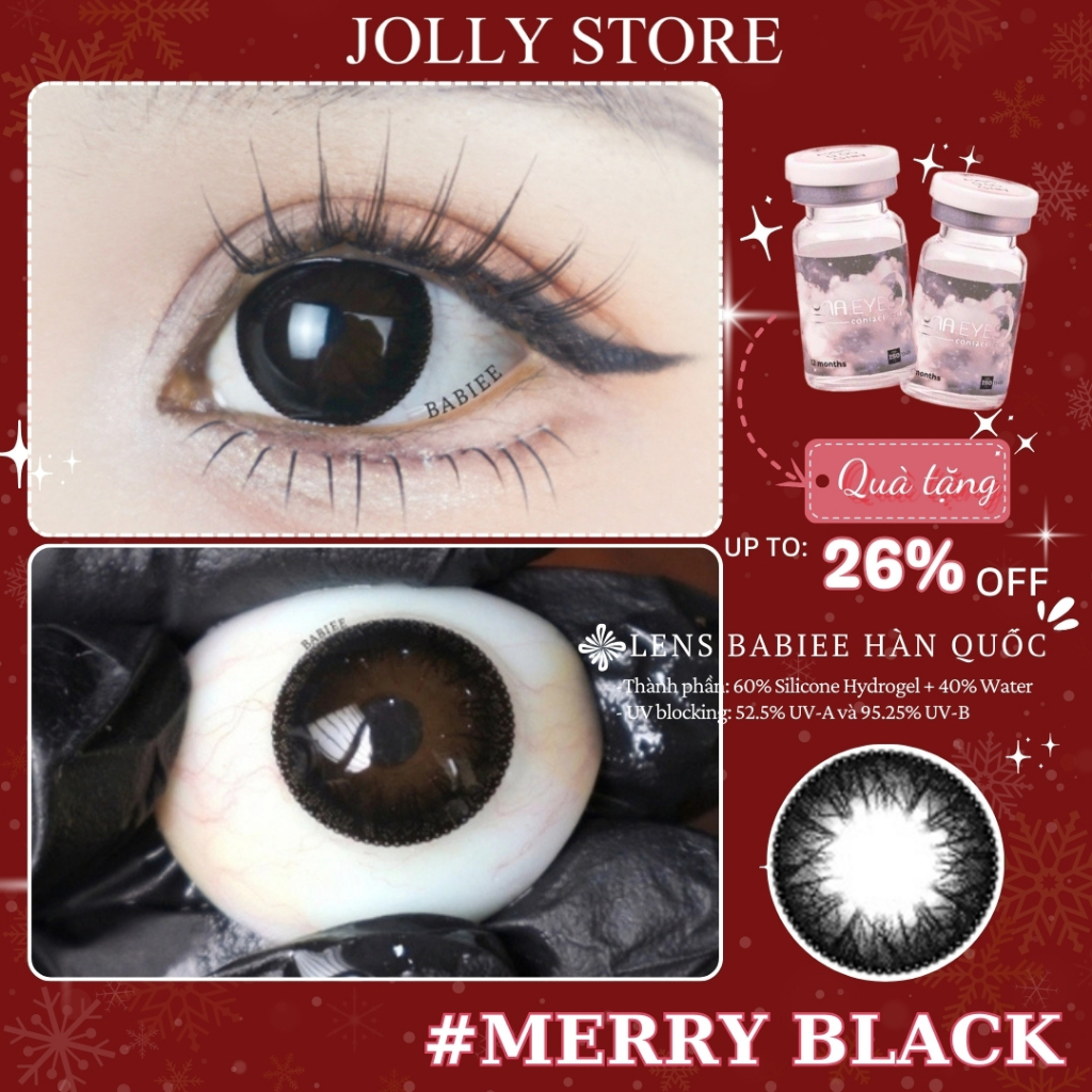Lens Hàn Merry Black BABIEE EYES Kính áp tròng JOLLY STORE giãn to