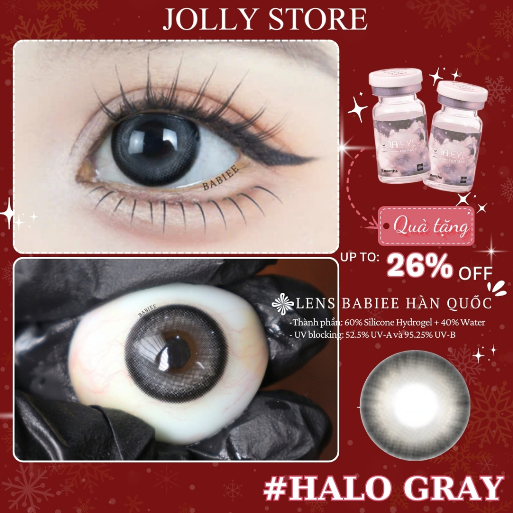Lens Hàn Halo Gray BABIEE EYES Kính áp tròng JOLLY STORE giãn vừa