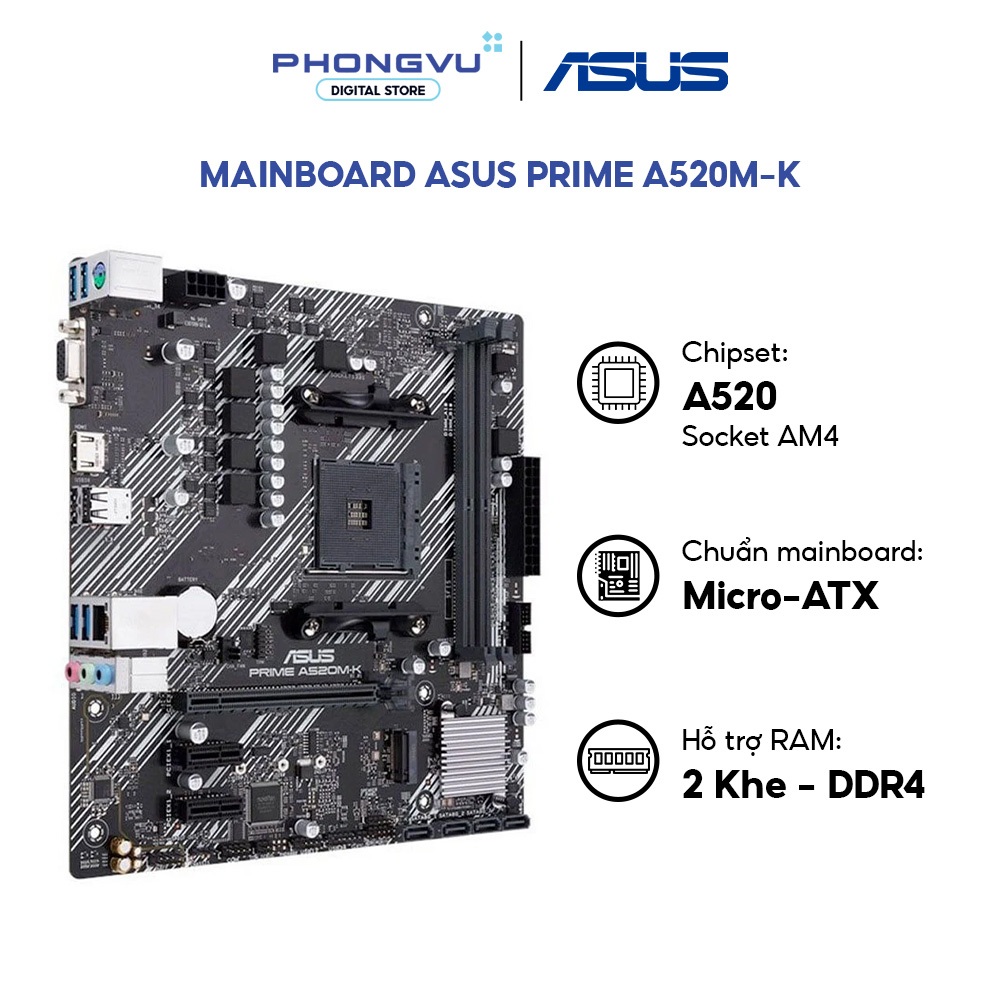 Mainboard ASUS PRIME A520M-K (DDR4) - Bảo hành 36 tháng