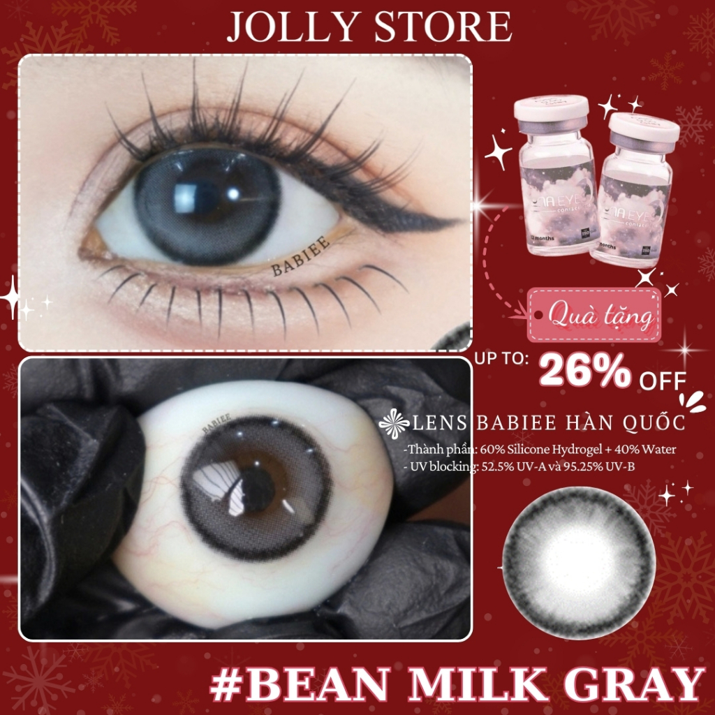 Lens Hàn Bean Milk Gray BABIEE EYES Kính áp tròng JOLLY STORE giãn to