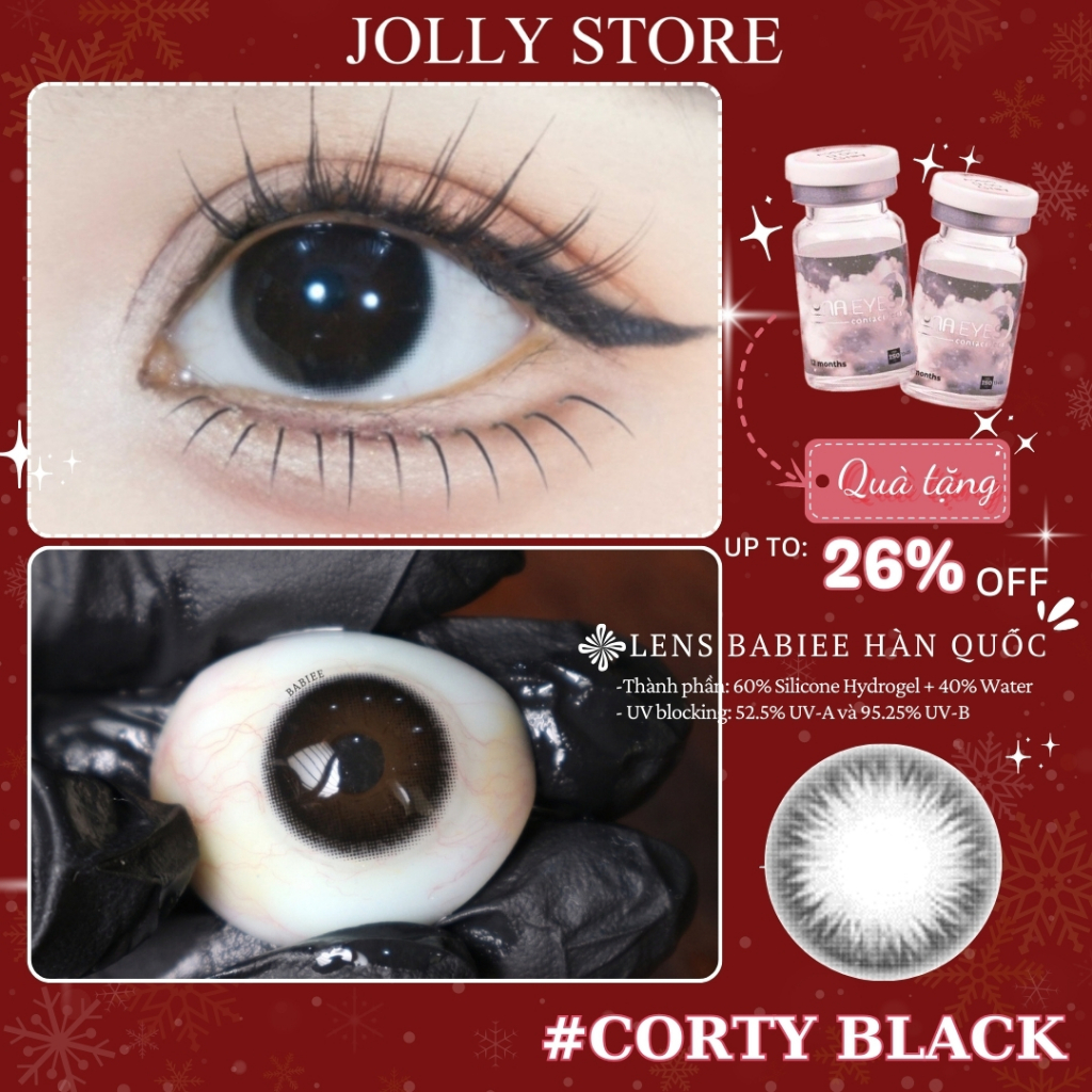 Lens Hàn Corty Black BABIEE EYES Kính áp tròng JOLLY STORE giãn vừa