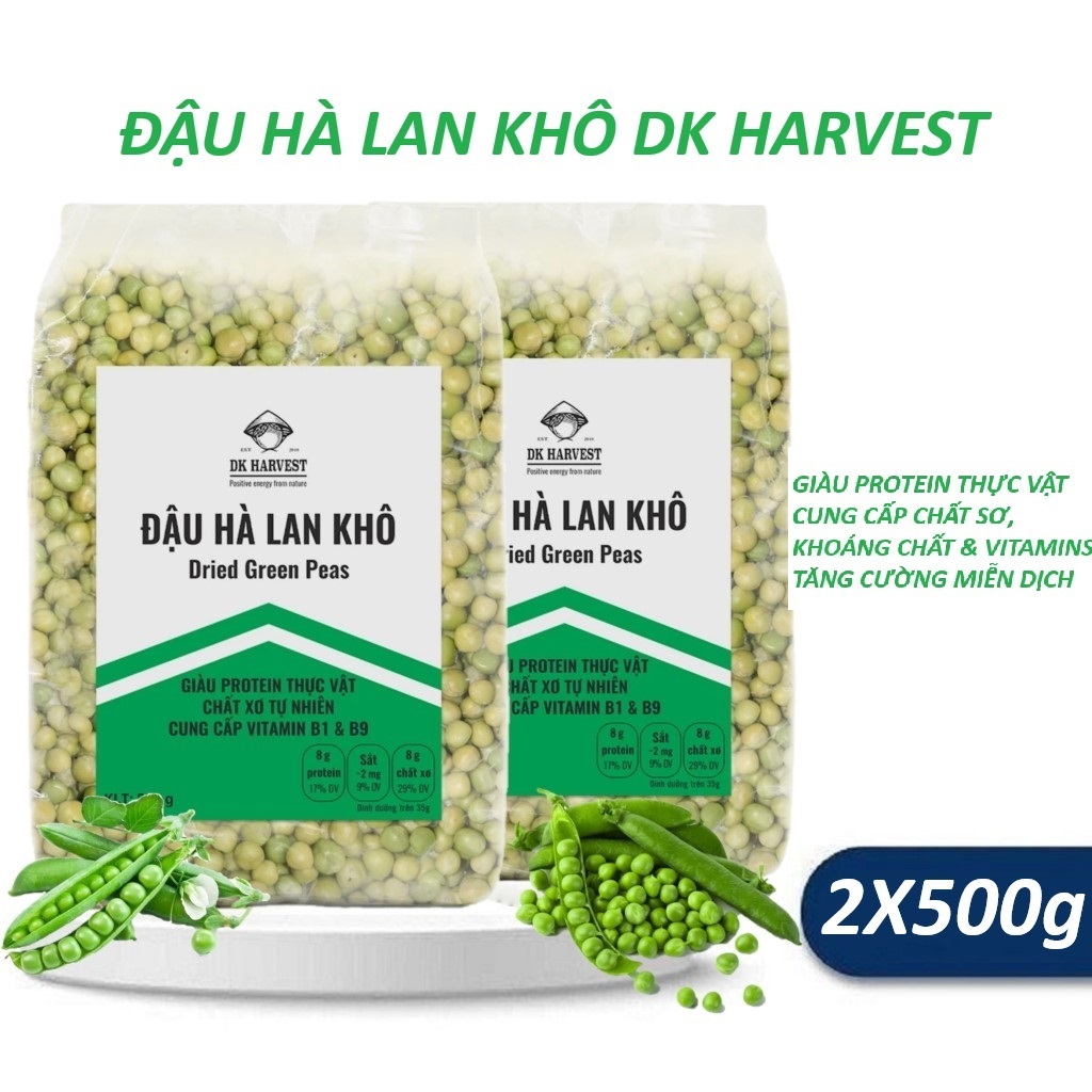 Đậu Hà Lan Khô DK HARVEST Dried Green Peas 2x500g Nhập khẩu Canada Hỗ Trợ Ăn Kiêng Làm Salad