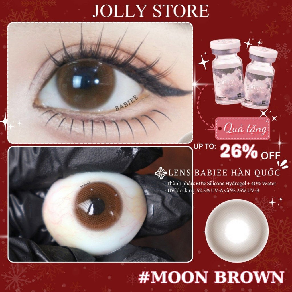Lens Hàn Moon Brown BABIEE EYES Kính áp tròng JOLLY STORE giãn vừa