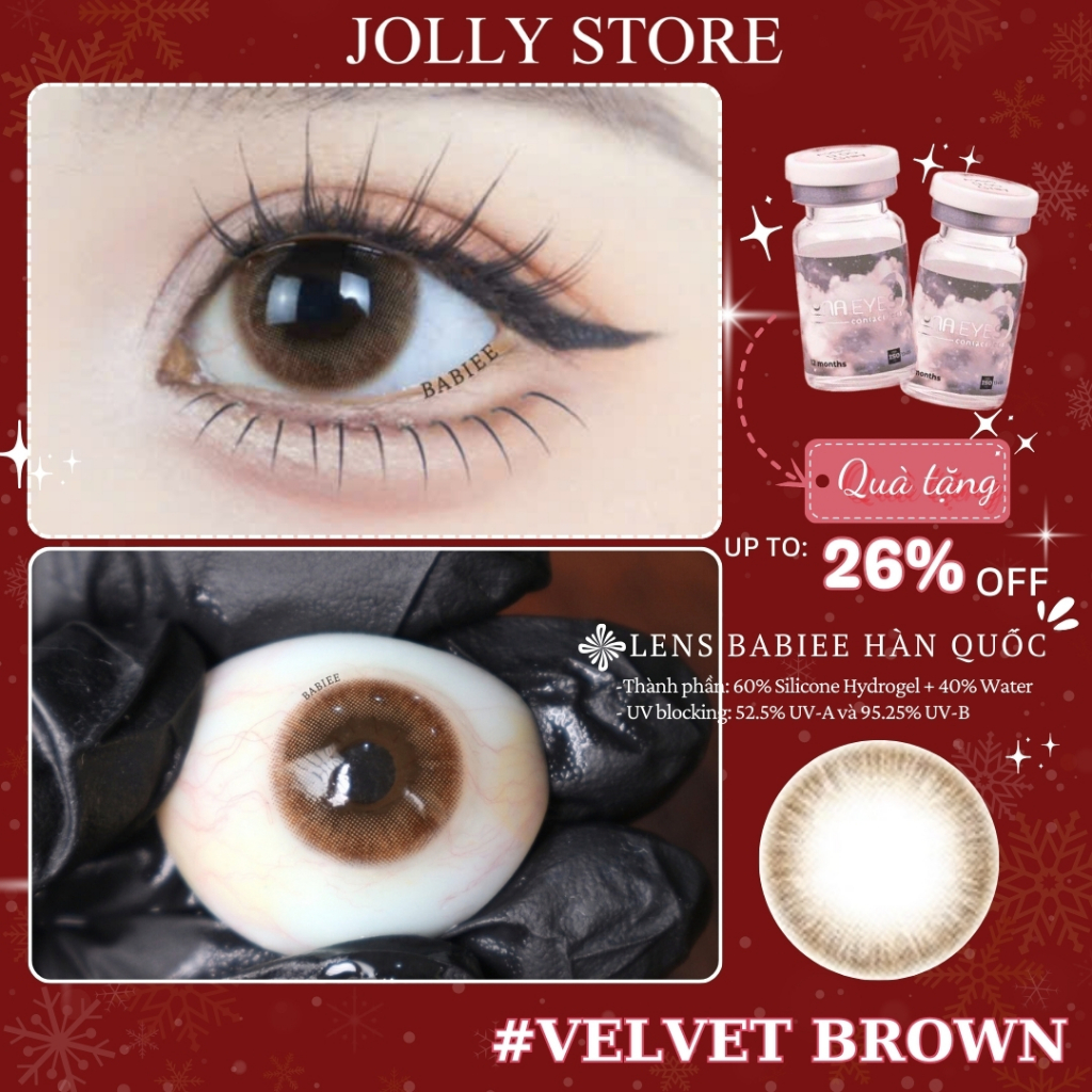 Lens Hàn Velvet Brown BABIEE EYES Kính áp tròng JOLLY STORE giãn vừa