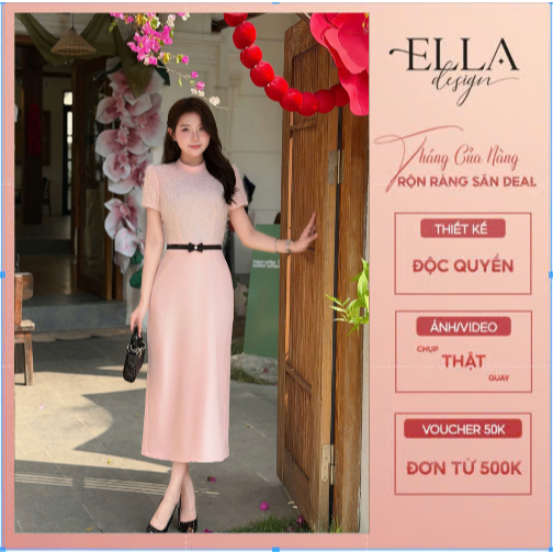 Váy Đầm Thiết Kế Ella Desgin cho nữ kiểu dáng váy bút chì suông, tay ngắn , cổ lọ phối dây đai may l