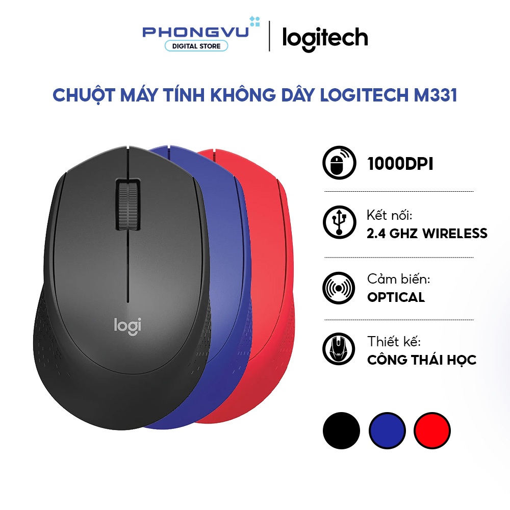 Chuột không dây Logitech M331 Silent Plus - Giảm 90% tiếng ồn - Pin 24 tháng - Bảo hành 12 tháng