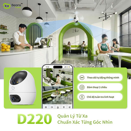 Camera Wifi BeansView 2 Mắt D220 (3MP+3MP)/(5MP+5MP) Trong Nhà,Tích Hợp Nút Gọi, Đàm Thoại 2 Chiều, 