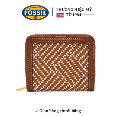 Ví da nữ Fossil Logan SL10108994 gập đôi màu nâu dập vân nổi, 11.1cm x 2.5cm x 8.9cm