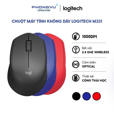 Chuột Không Dây Logitech M331| Giảm 90% Tiếng Click, 1000 DPI - Bảo Hành 12 Tháng
