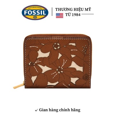 Ví da nữ Fossil Logan SL10110124 gập đôi,  màu nâu, thiết kế hoa văn đục lỗ, 11.1cm x 2.5cm x 8.9cm