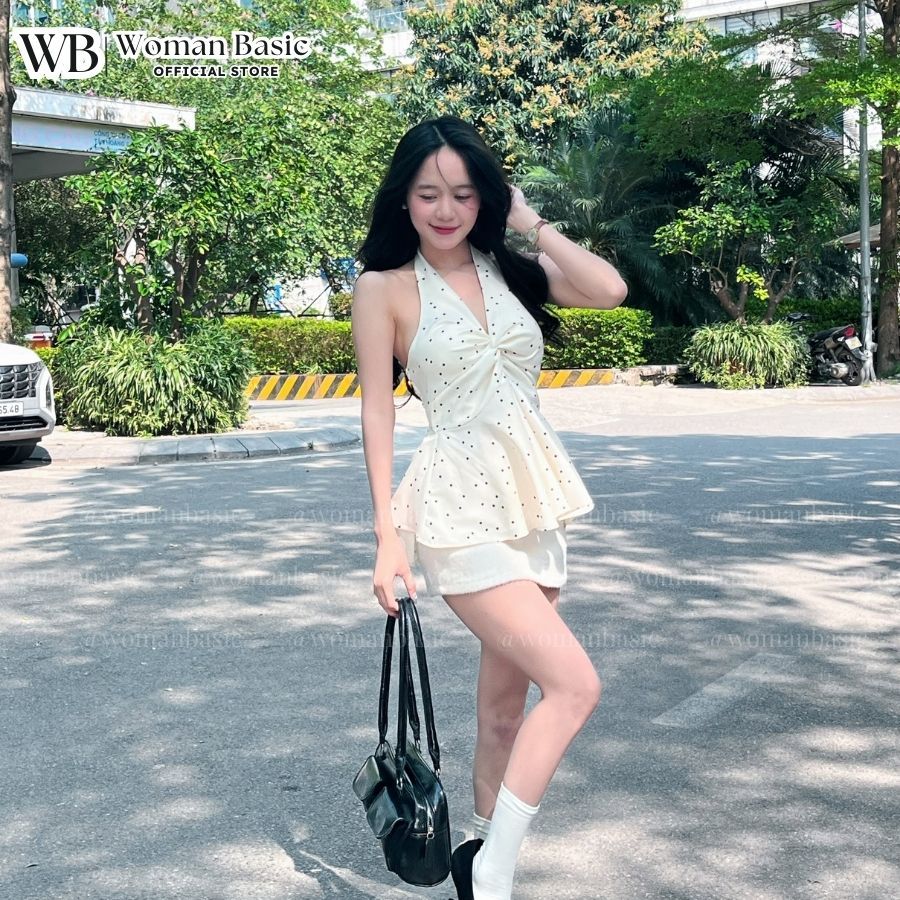 Áo yếm nữ WOMAN BASIC xoắn ngực lưng chun họa tiết chấm bi co dãn CÓ MÚT chất thô cotton AY10 | BigBuy360 - bigbuy360.vn