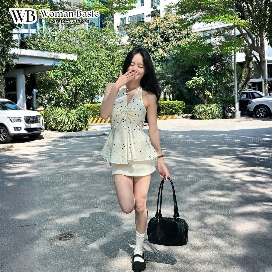 Áo yếm nữ WOMAN BASIC xoắn ngực lưng chun họa tiết chấm bi co dãn CÓ MÚT chất thô cotton AY10 | BigBuy360 - bigbuy360.vn