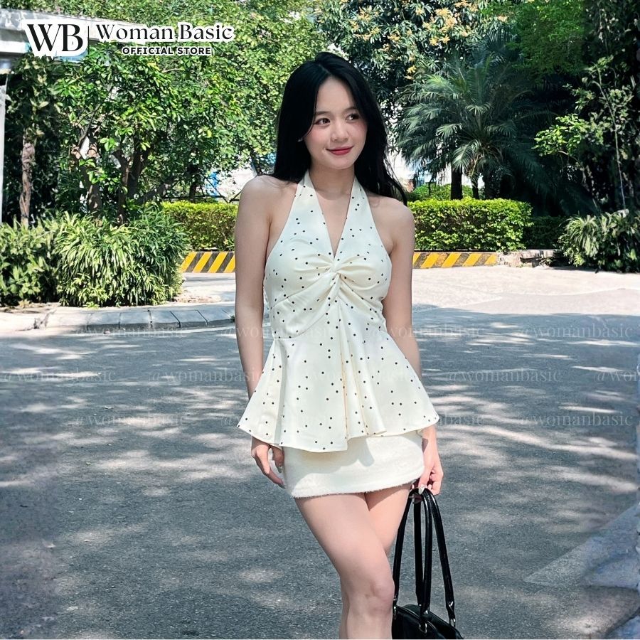 Áo yếm nữ WOMAN BASIC xoắn ngực lưng chun họa tiết chấm bi co dãn CÓ MÚT chất thô cotton AY10 | BigBuy360 - bigbuy360.vn