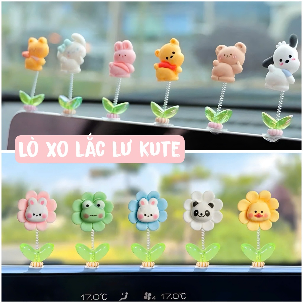 Set lò xo lắc lư hoa baby,gấu thỏ vịt ...trang trí tablo xe hơi, văn phòng, bàn làm việc dễ thương kèm băng keo