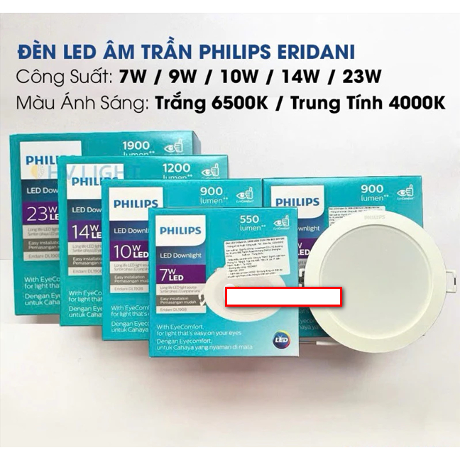 Bóng đèn led dowlight âm trần Philips Eridani D90 D100 D125 D150 D200 đủ công suất, ánh sáng không g