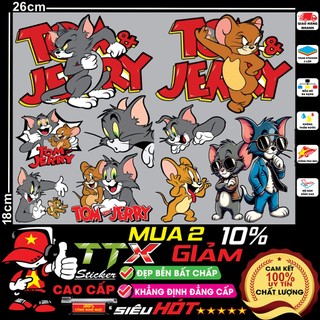 nhãn dán tom and jerry tem trang trí xe điện xe máy chất liệu nhựa pvc cao cấp chống nước không bay màu bám dính chắc