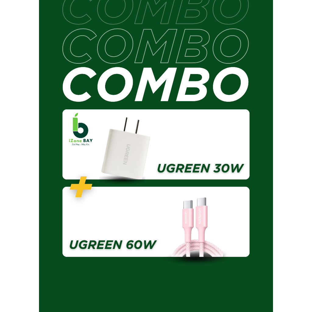 [COMBO SIÊU HỜI] Củ sạc Ugreen 30W  + Cáp sạc Ugreen 60W PD 460Mbs, hỗ trợ sạc nhanh nhỏ gọn tiện lờ