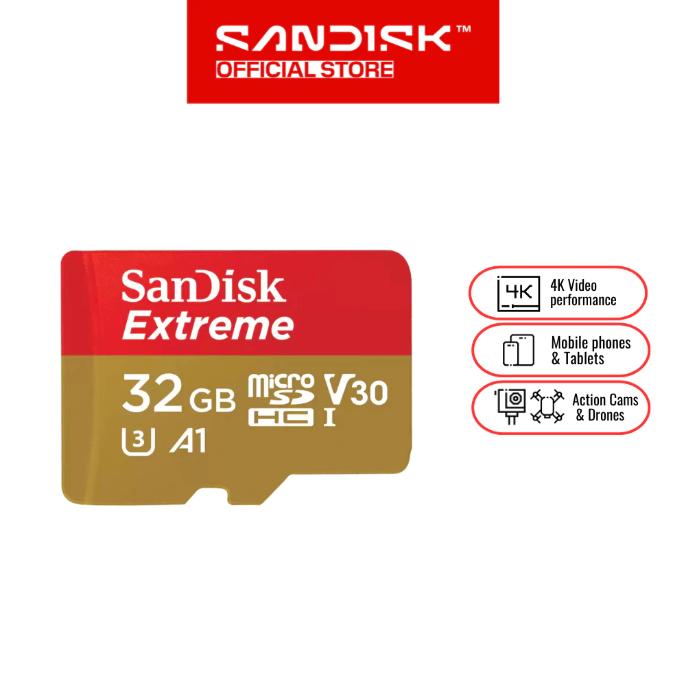Sandisk SDSQXAH 64GB Extreme MicroSDHC V30 ( 16GB / 32GB / 64GB / 128GB / 256GB / 512GB )