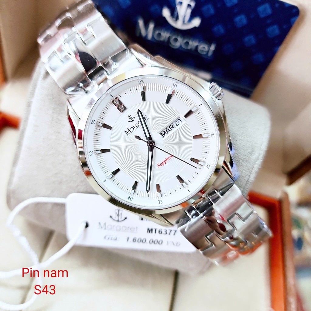 ĐỒNG HỒ NAM MARGARET MT6357 DÂY THÉP KHÔNG GỈ KÍNH SAPPHIRE SIZE 43MM