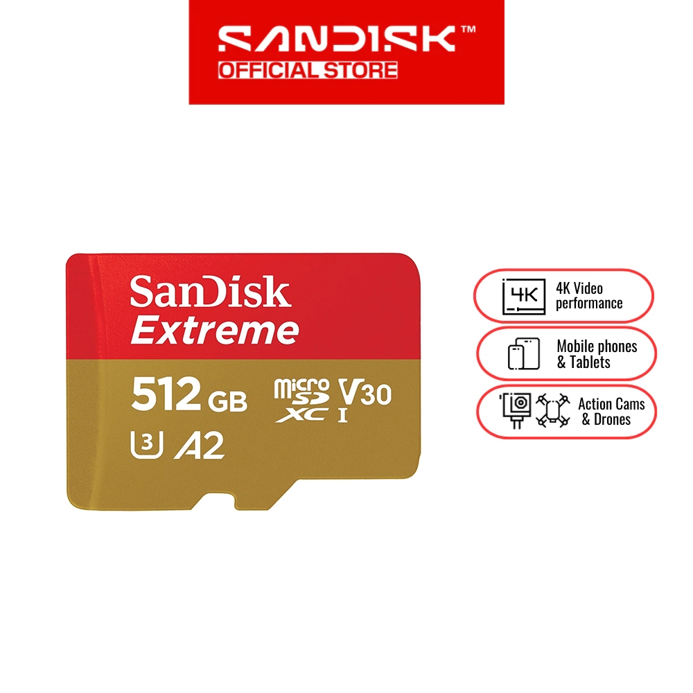 Sandisk SDSQXAH 64GB Extreme MicroSDHC V30 ( 64GB / 128GB / 256GB / 512GB / 1TB )