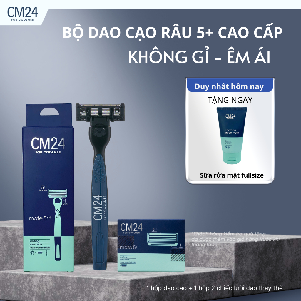 Combo Set Cạo Râu Và Bộ 02 Lưỡi Dao Loại 5 Lưỡi+1  Chất Lượng Cao Bền Bỉ Thương Hiệu CM24