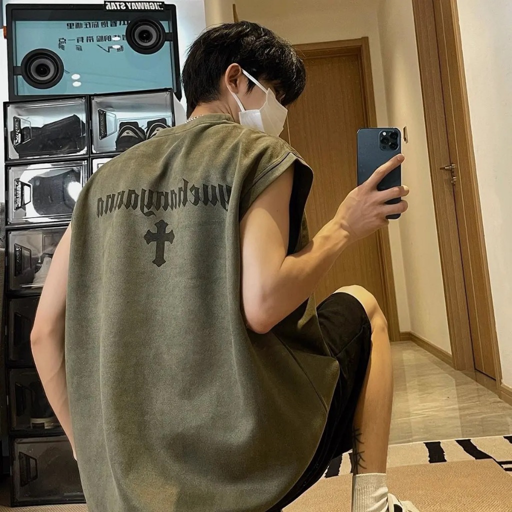 Áo Tanktop Nam Form Rộng In Chữ Phong Cách Streetwear – Áo Ba Lỗ Nam Oversize Vải Dày Mịn Thoáng Mát
