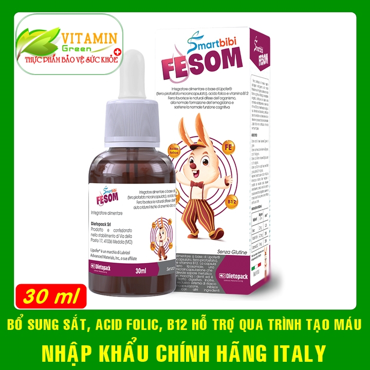 Smartbibi Fesom bổ sung sắt hữu cơ hỗ trợ tạo máu cho bé | Nhập khẩu chính hãng Ý