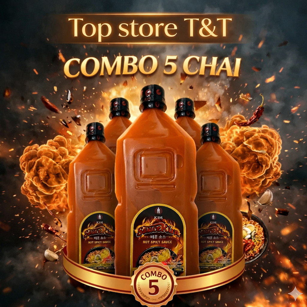 Combo 5 chai Sốt ớt chia cấp độ mì cay Hot Spicy Sauce Kim (1000ml / chai). Nguyên liệu nấu mì cay 7