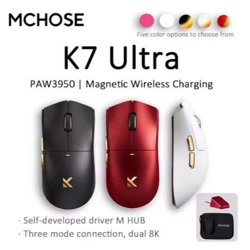 Chuột không dây MCHOSE K7 Ultra | Tốc độ phản hồi 8k | Cảm biến PAW3950
