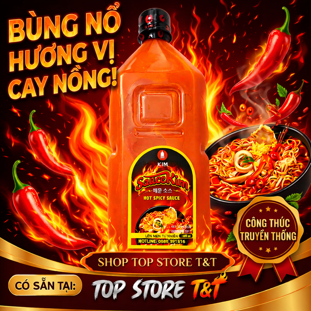 Sốt ớt chia cấp độ mì cay Hot Spicy Sauce Kim (Chai 1000ml). Nguyên liệu nấu mì cay 7 cấp độ, dùng l