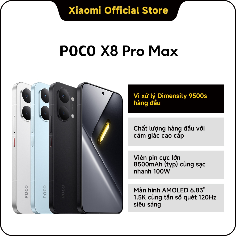 Điện thoại thông minh POCO X8 PRO Max (12+256G)| Pin cực lớn 8500mAh(typ) sạc nhanh 100W| Màn hình A
