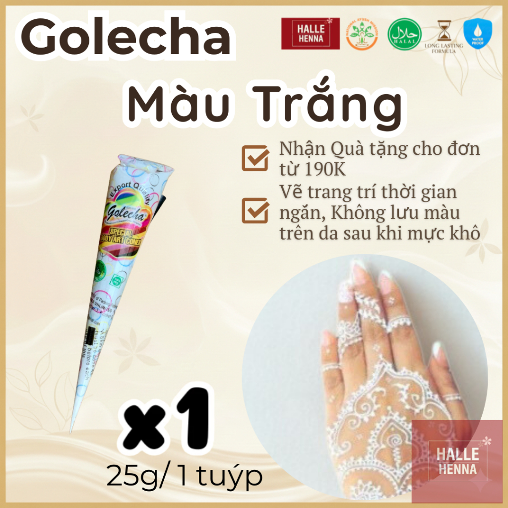 Mực Vẽ Henna Trắng GOLECHA White Ấn Độ 25g – Henna Xăm Tạm Thời Chụp Ảnh, Lookbook