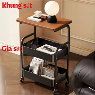 Kệ để đồ 3 tầng, kệ để bên sofa,Có Bánh Xe Xoay 360 Độ, sử dụng cho phòng khách và phòng ngủ