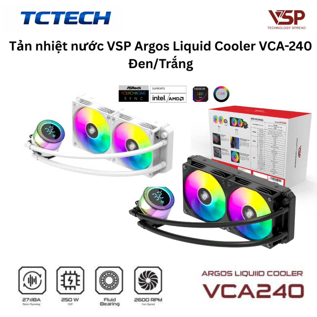 Tản nhiệt nước VSP Argos Liquid Cooler VCA-240 Đen/Trắng Chính Hãng