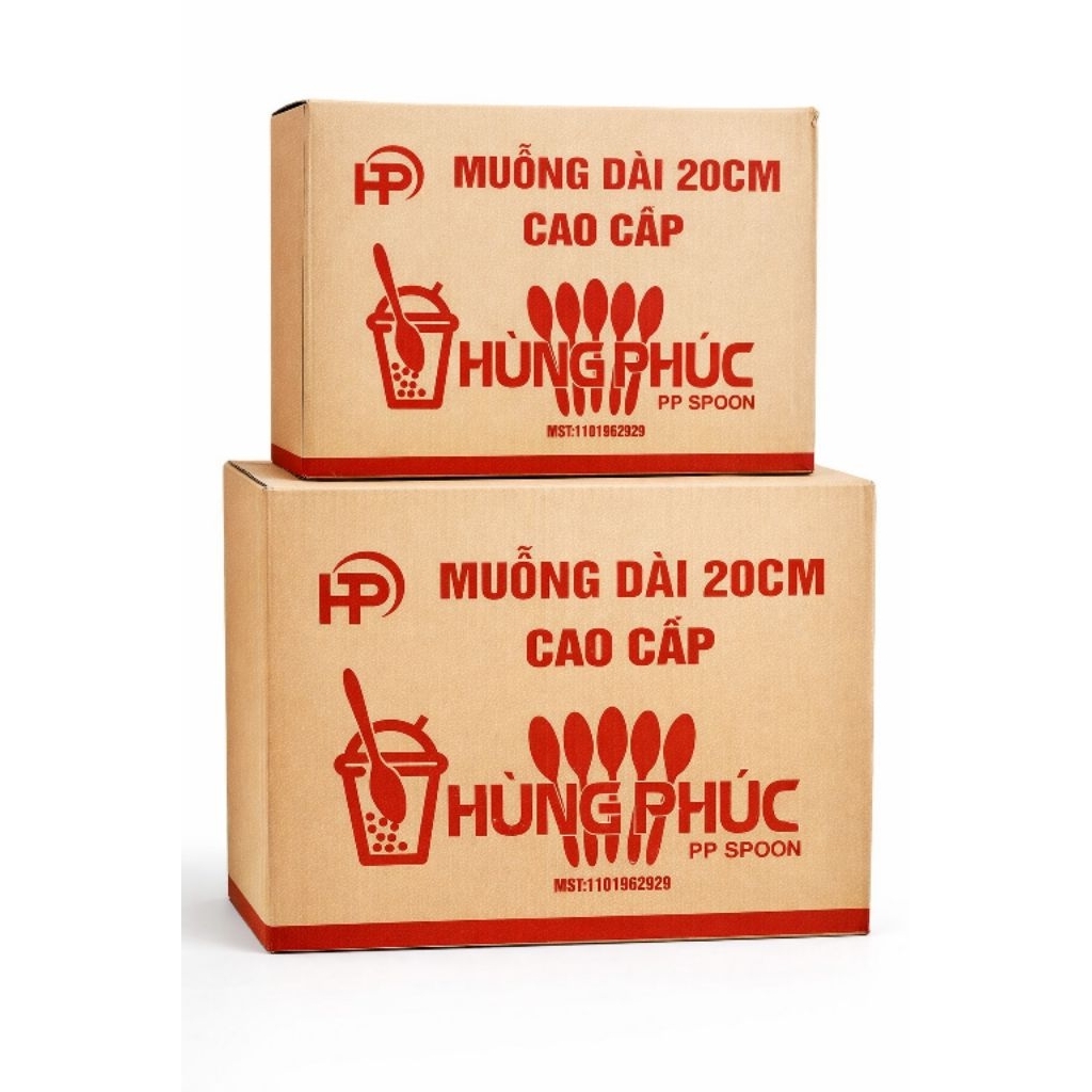 Muỗng Nhựa PP Cao Cấp Hùng Phúc 20cm – 1 Thùng 50 Bịch (2500 Cái) Muỗng Dài Cứng Dùng Trà Sữa, Ăn Vặ
