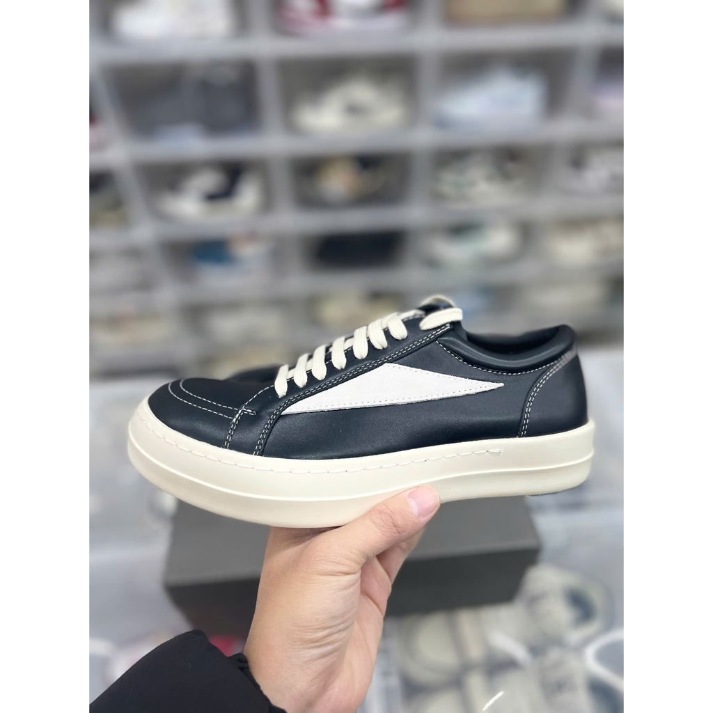 [ BEST QUALITY ] Rick Owens Leather Vintage ‘Black Milk White’