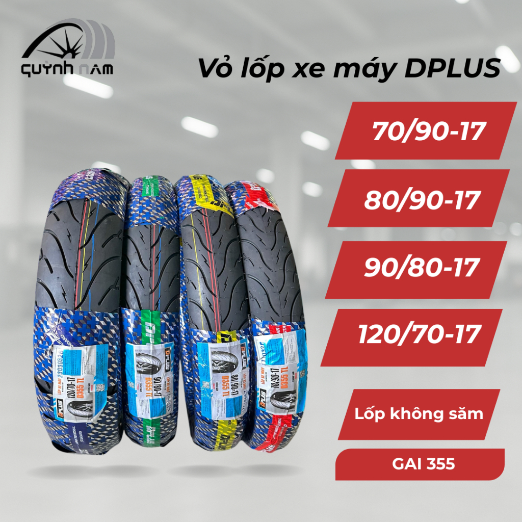 Vỏ Lốp Xe Máy Không Ruột DPLUS 70/90-17, 80/90-17, 90/80-17 và 120/70-17, xe số, xe côn