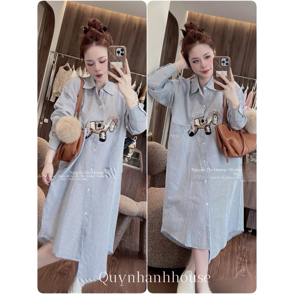 (NH CLOTHING)Váy suông Quynhanhhouse Siuu phẩm váy sơmi kẻ ngựa size SM
