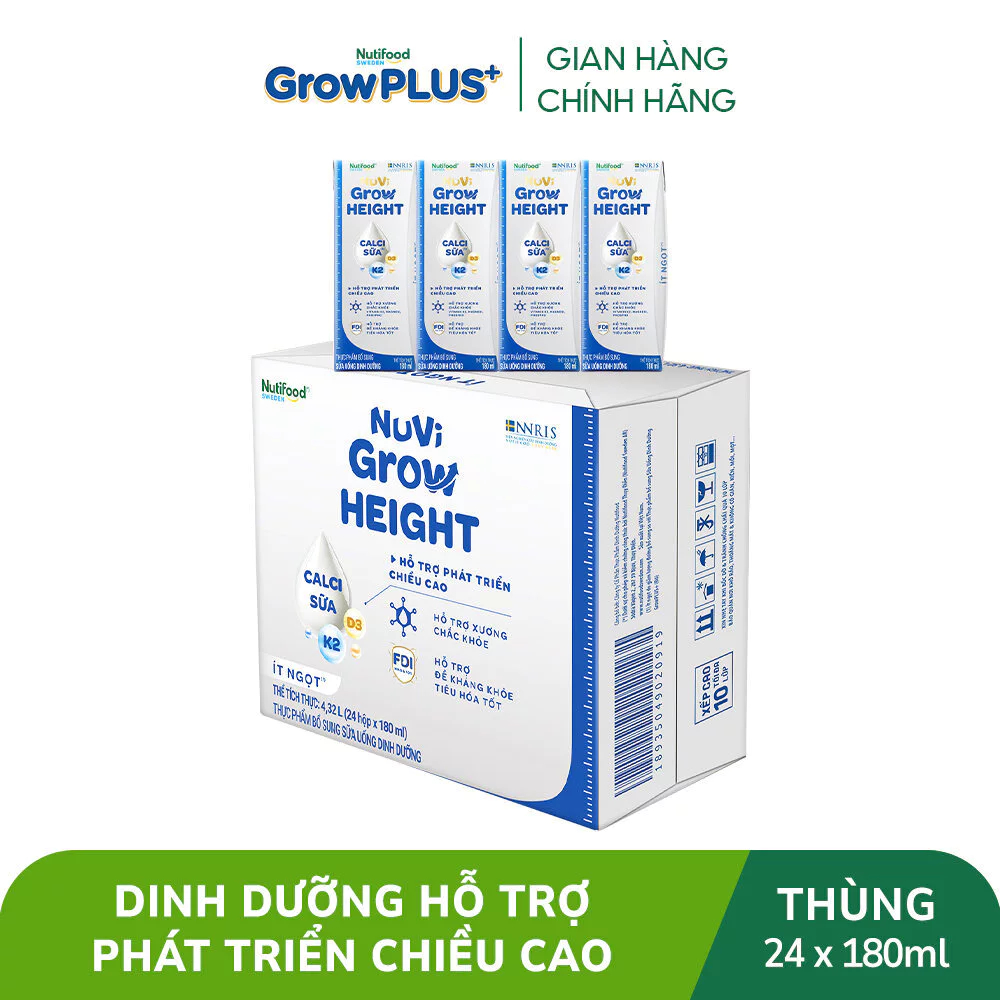 Thùng 24 Hộp Sữa Pha Sẵn Nuvi Grow Height Hộp 180ml