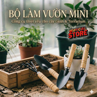 Bộ Dụng Cụ Làm Vườn 3 Món: Xẻng, Cào, Xới Đất Cán Gỗ - Dụng Cụ Trồng Rau, Hoa Tại Nhà