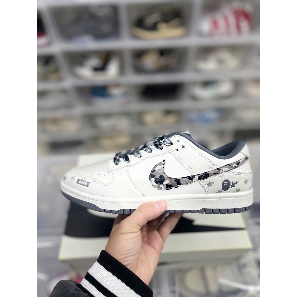 [ BEST QUALITY ] DUNK LOW BAPE WHITE GREY