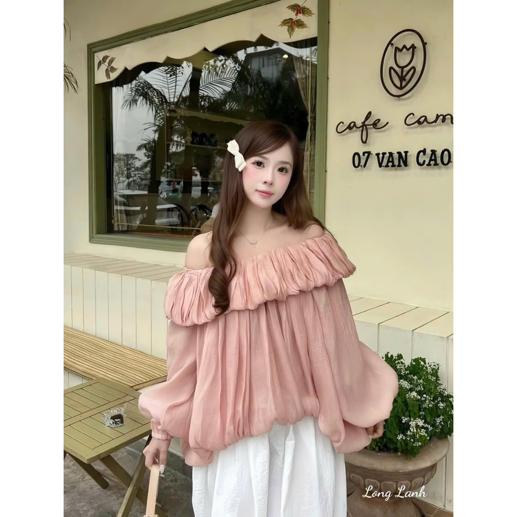 Áo trễ vai vải tơ HTK bồng bềnh siêu xinh Áo Nữ Hottrend