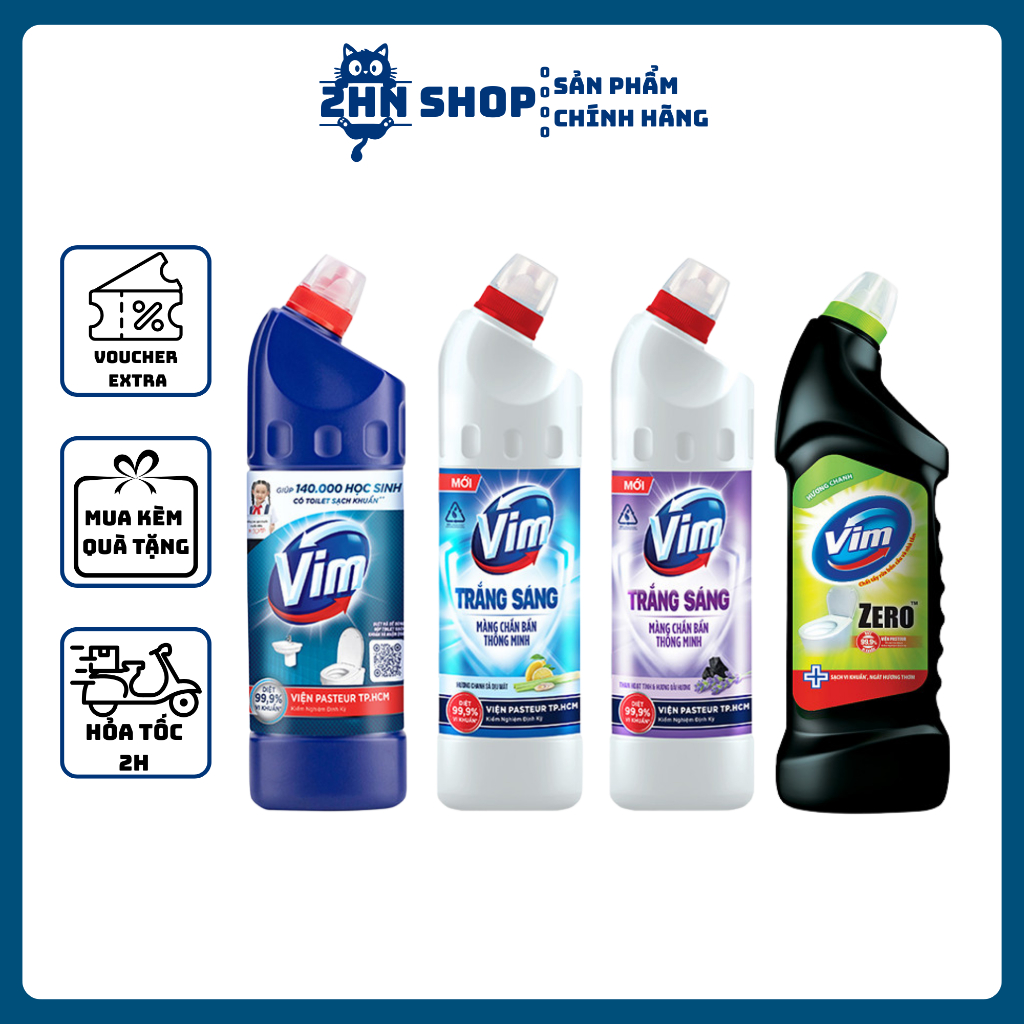 Combo 3 Chai Nước(Gel) Tẩy Bồn Cầu Nhà Tắm Vim Diệt Khuẩn, Vim Trắng Sáng Vim Zero 880ML,870ML,750ML