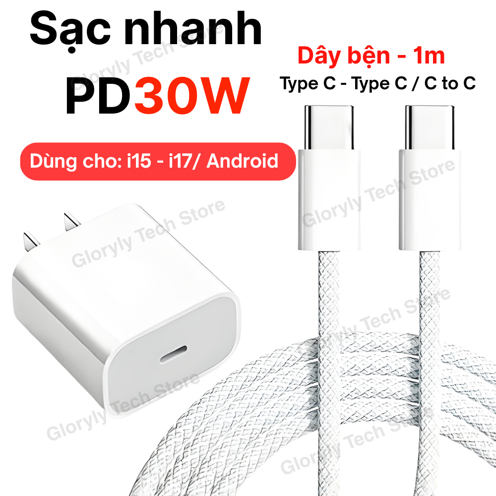 Bộ sạc nhanh C to C Dây sạc Củ Sạc PD30W - An toàn Dùng cho các dòng…