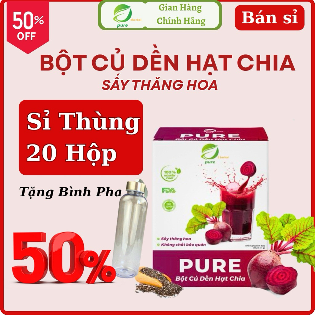 [Bán Sỉ] Thùng 20 Hộp Bột Củ Dền Hạt chia - Pure Eherbal - Tặng Bình Pha