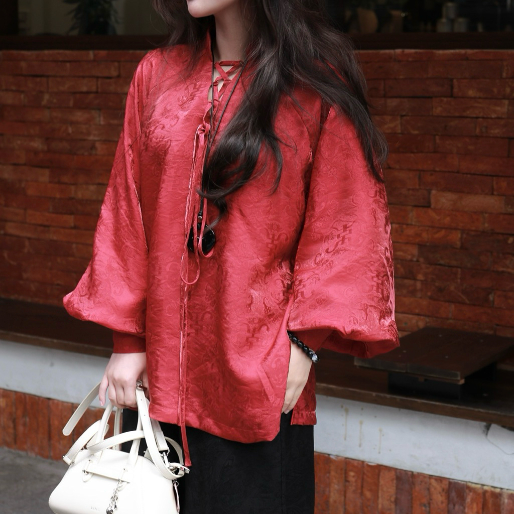 LỰU ĐỎ | Set áo đan dây kèm quần dài tơ óng by Ashley Studio