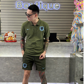 Bộ Polo Nam Đội Tuyển Hà Lan Màu Xanh Rêu, Áo Cổ Bẻ + Quần Short Thể Thao Cao Cấp